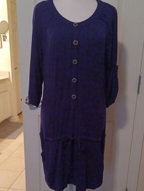 << Cest City Blue Midi Dress with Gold Ring Buttons